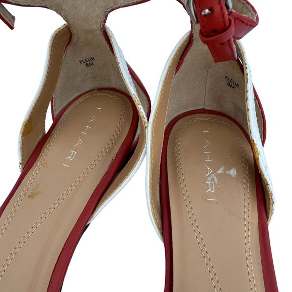 New Tahari Fleur Women's Peep Toe Tan Red White Peep Toe Ankle Strap Sandal 8M - Picture 10 of 11